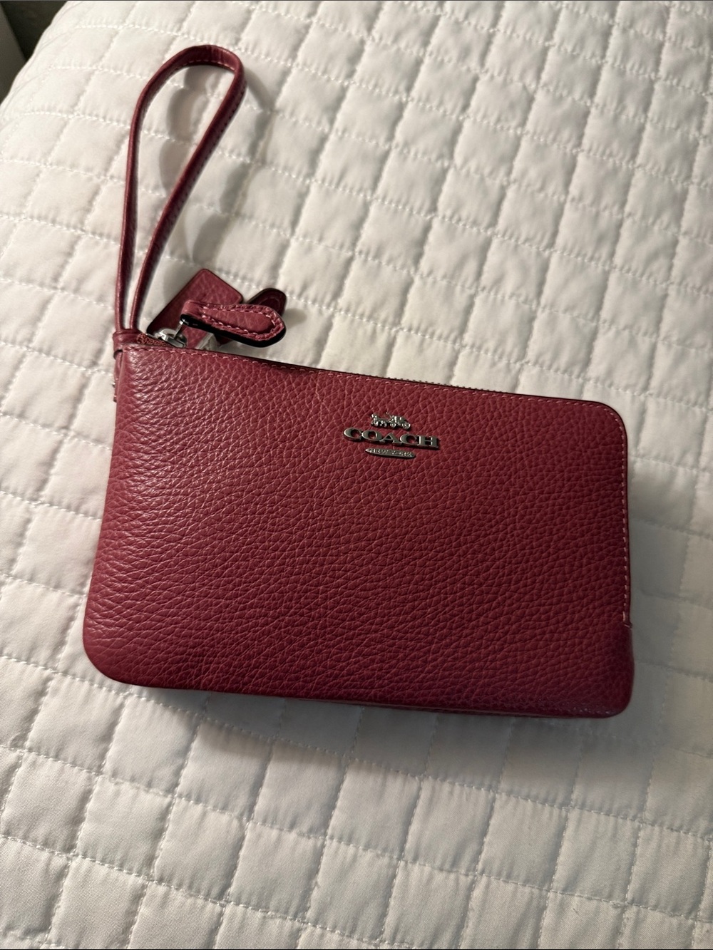 Coach Pebbled Leather Wristlet in Burgundy